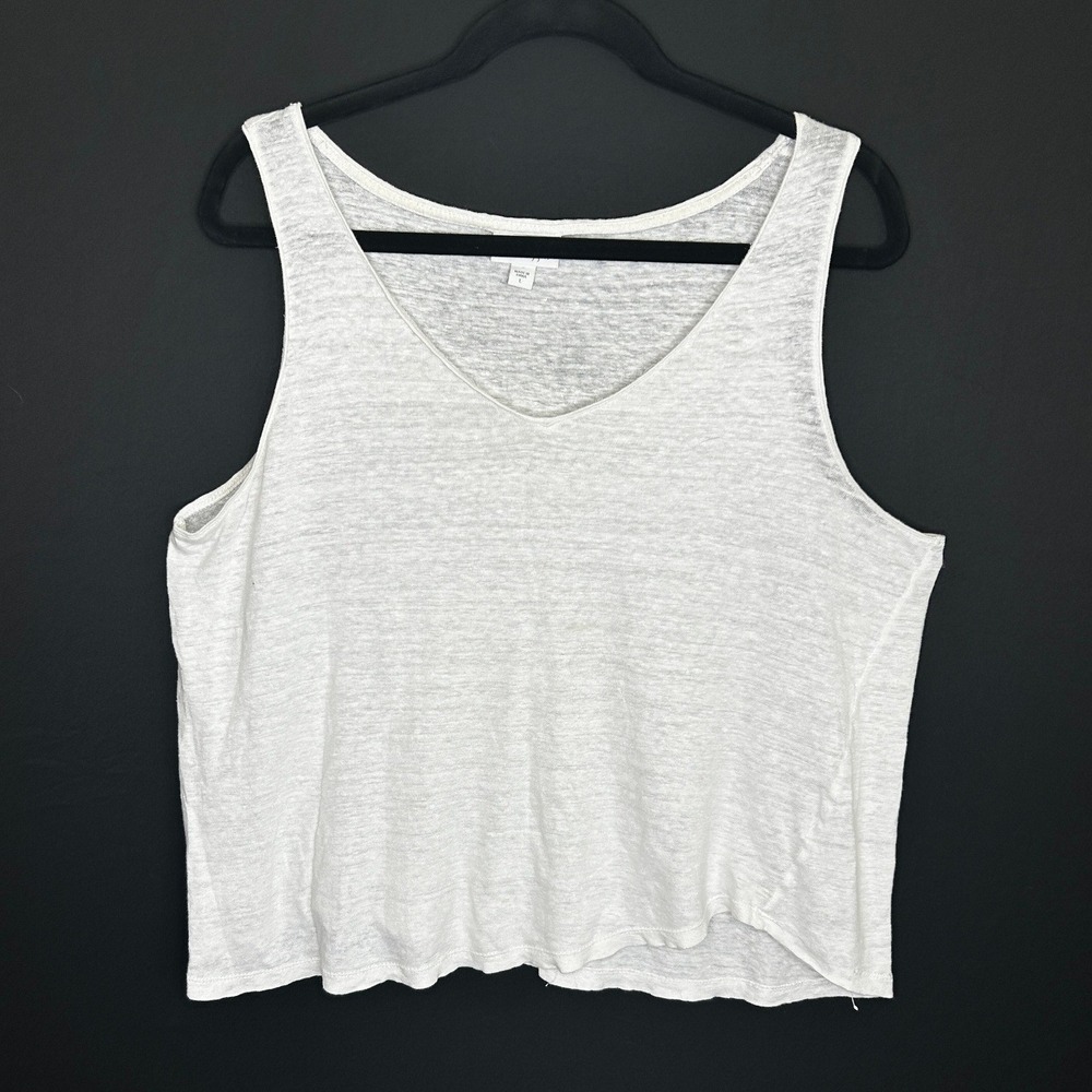 J Jill Womens White Linen Tank Top Sz L Minimalist Capsule Layering Pull-On Boxy